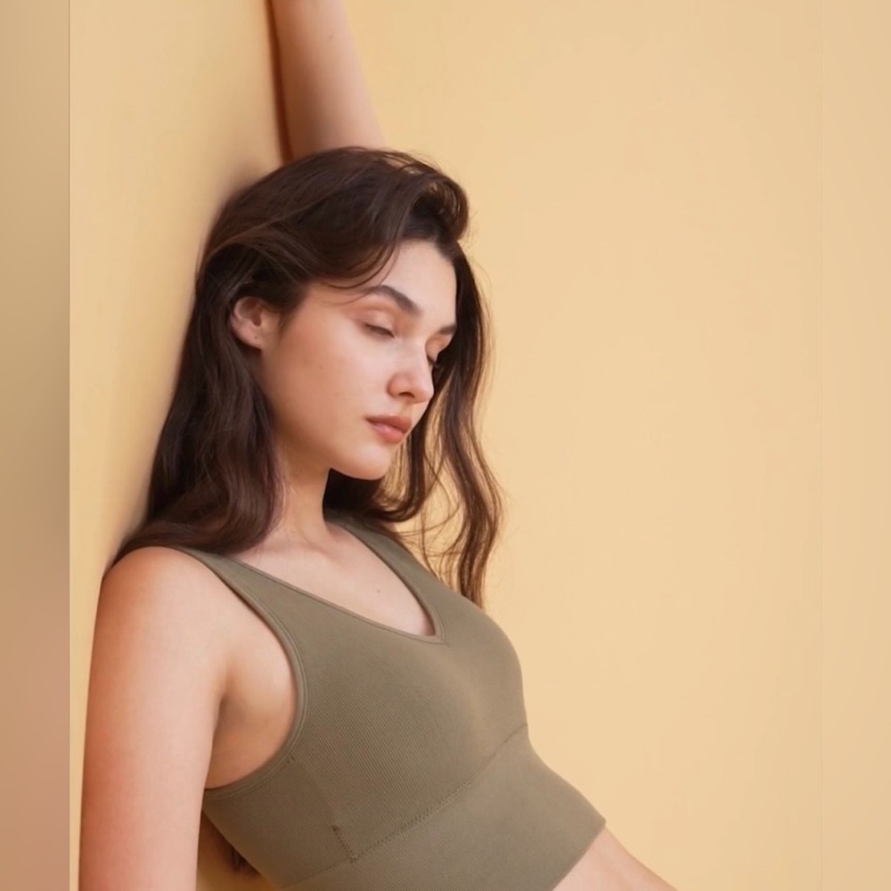 Khaki Ribbed Bralette - Picture 2 of 2